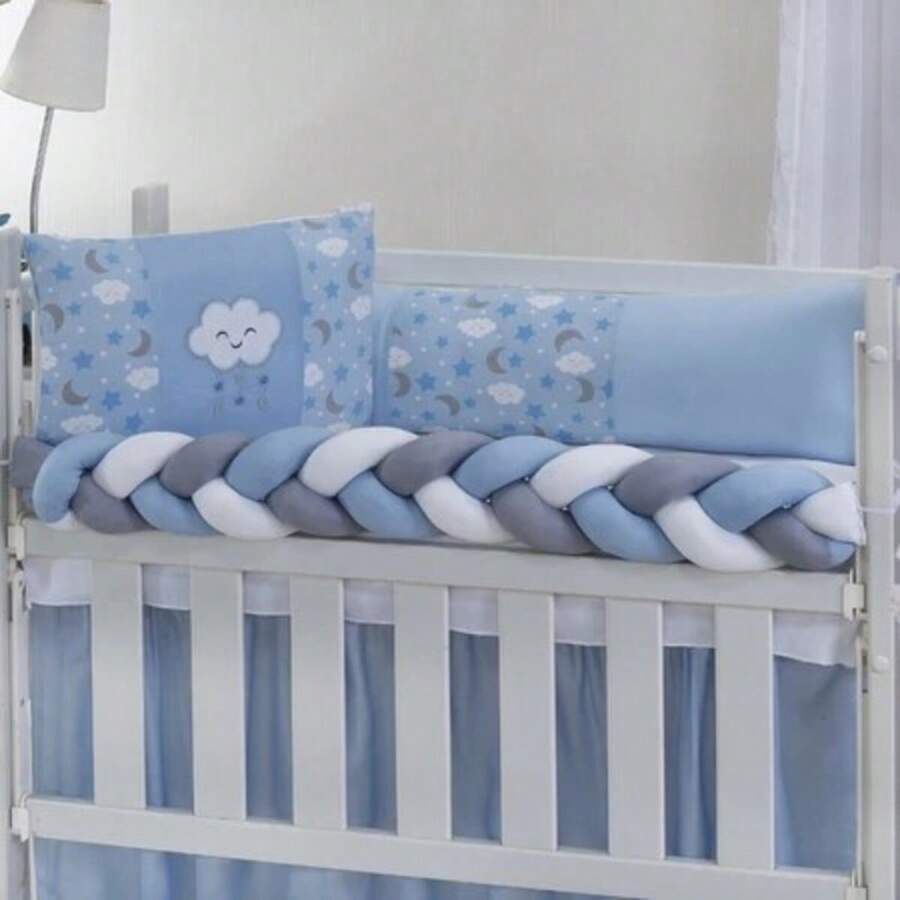 Classic Mini Crib Kit For Girls And Boys, 6 Pieces With Complete Printed Skirt - 藍雲 - 查看 1