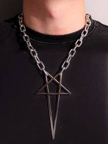 1 pieza de collar colgante de estrella de 5 puntas hueca, exagerada, con estilo retro de punk y hip hop para hombres, joyería para fiesta