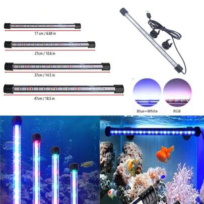 1条防水LED水族箱灯条，双排RGB/蓝白光可选，潜水夹设计，提升水族箱装饰效果，适用于水族箱照明，派对礼品