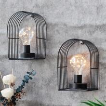 Set Of 2 Battery Operated Lamp 7''H Unique Cordless Wall Sconce Metal Wall Mount Lamp With 6-Hour Timer And Warm White Fairy Lights Bulb For Home Living Room Bedroom Kitchen Hallway Stairway - 黑色 - 查看 2