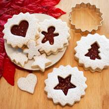 9Pcs Mini Sized Christmas Metal Cookie Cutter Set, Jam Sauce Biscuit Molds For Baking Christmas Tree, Heart, Snowflake, Star, Shooting Star, Bell, Gingerbread Man Christmas Christmas Decorations Christmas Pajamas Christmas Gifts Christmas Decor - Silver - View 9