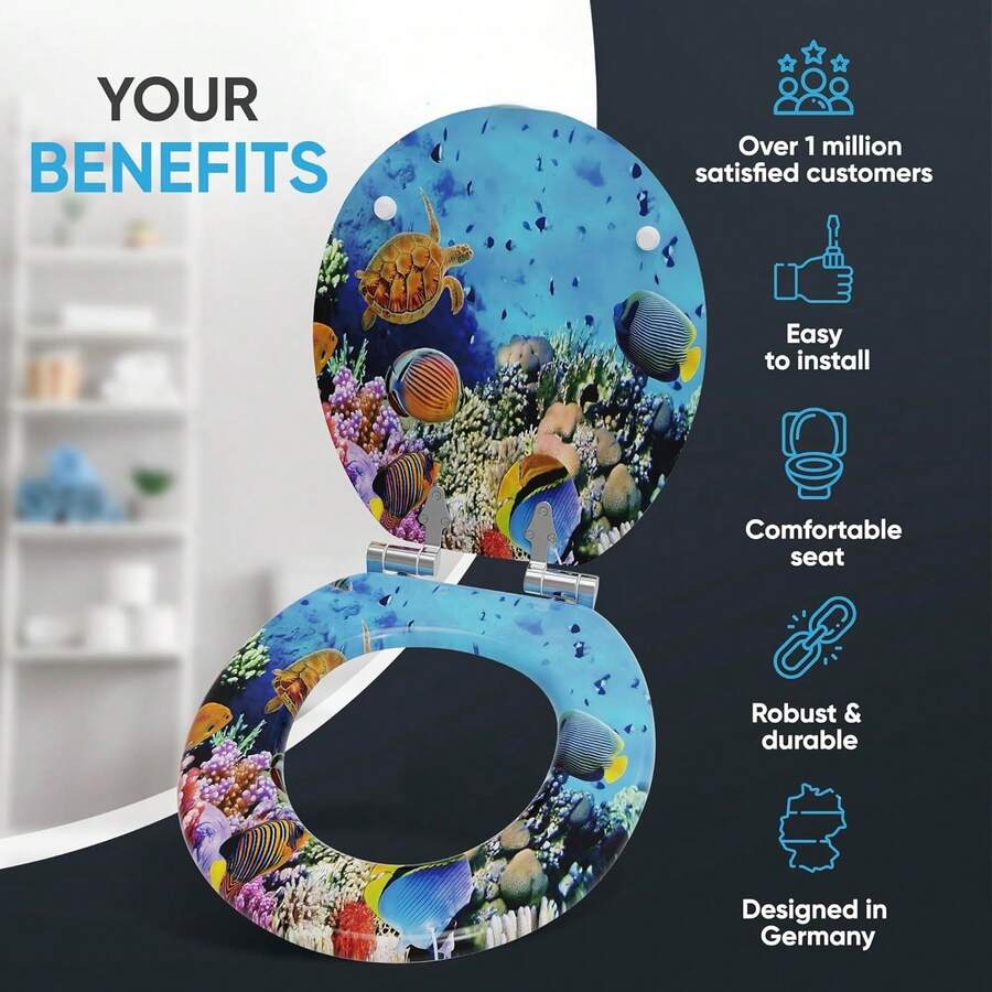 Soft Close Toilet Seat ROUND, Quiet And Slow Close Lid And Seat, Strong