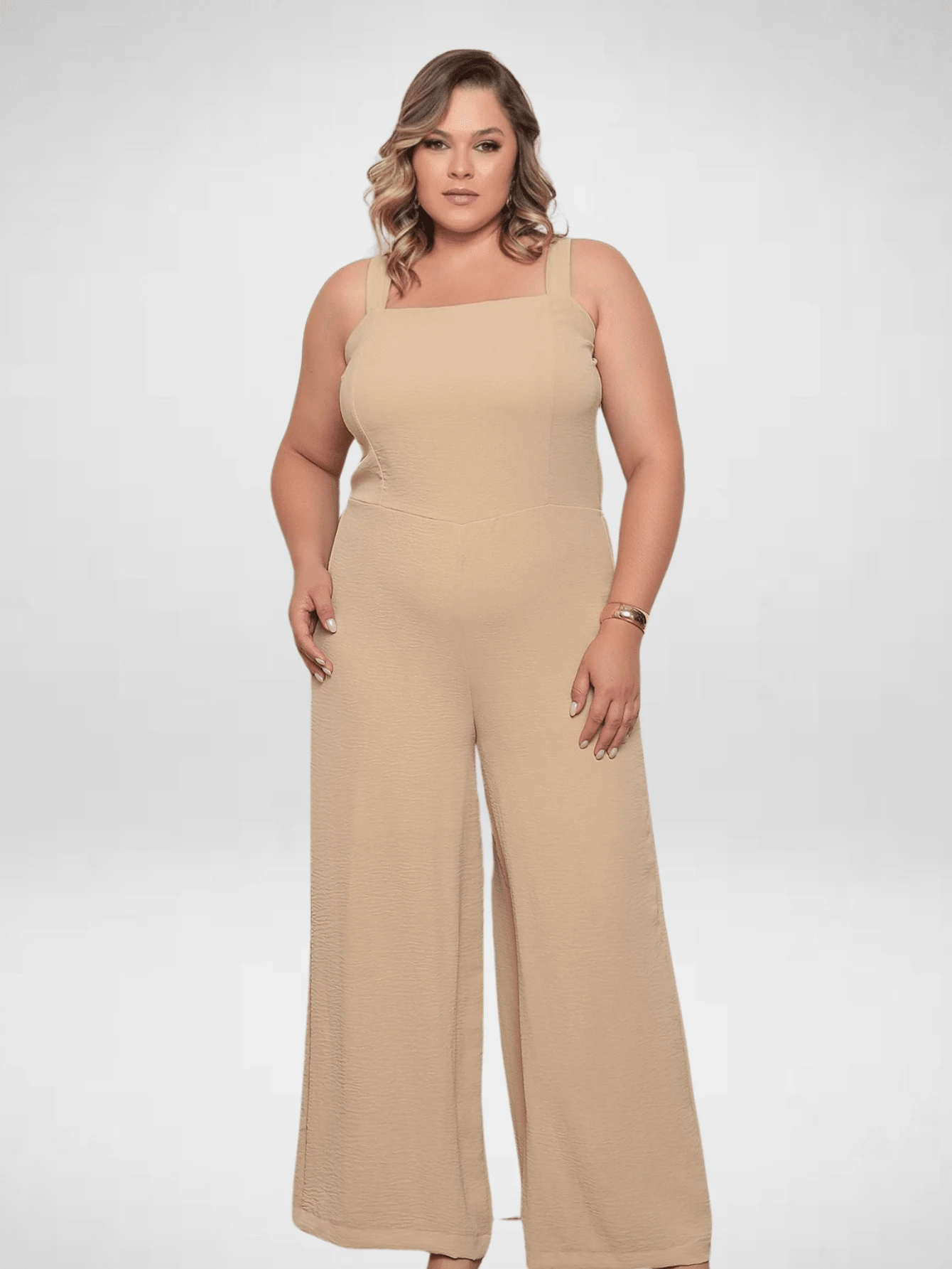 Women's Stylish Dune Jumpsuit With Plus Size Lining - Adjustable Strap - Màu be - Xem 1