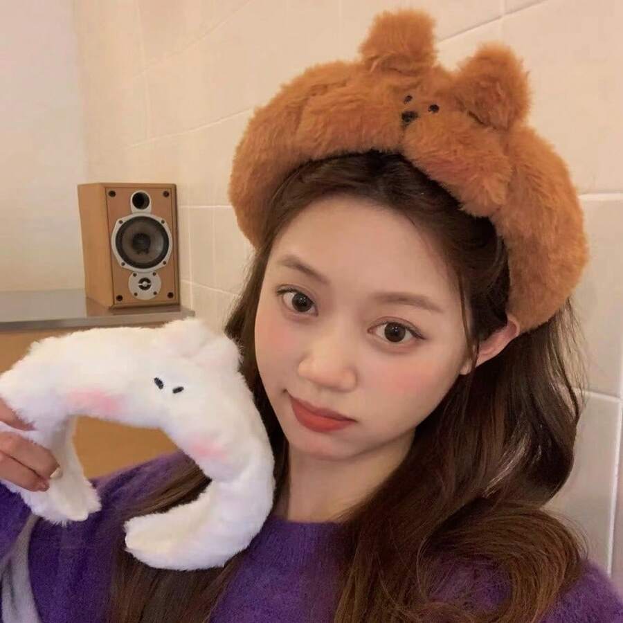 1 件可爱卡通熊设计毛绒头带，适合秋冬季的可爱发饰 - 彩色 - 查看 1