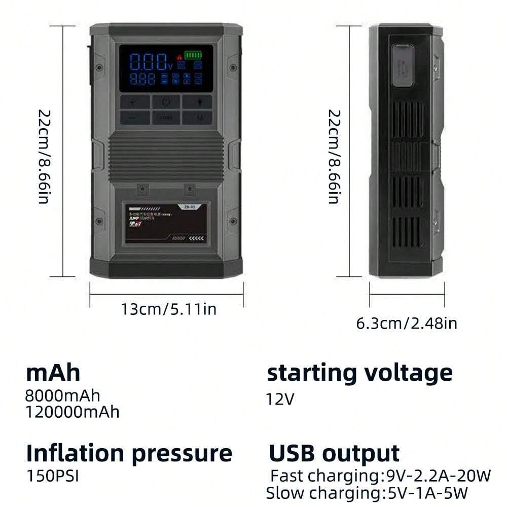 8pcs/Set Multifunctional Car Emergency Jump Starter Air Compressor