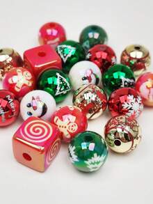 10 hạt 16mm nhiều màu sắc hình người tuyết, cây thông Noel, tuần lộc dùng để làm đồ trang sức Giáng sinh và trang trí DIY - Trộn màu ngẫu nhiên - Xem 1