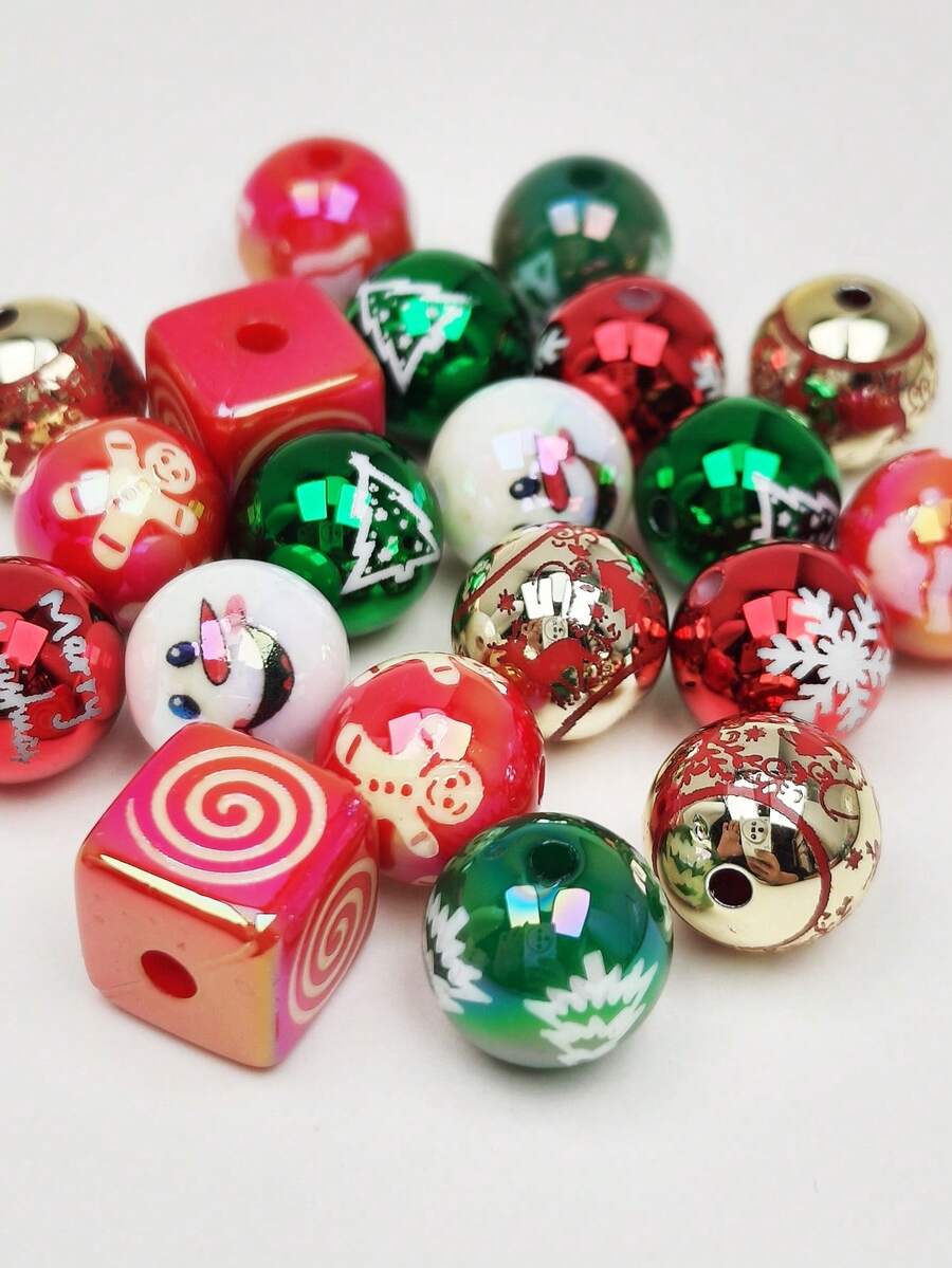 10 hạt 16mm nhiều màu sắc hình người tuyết, cây thông Noel, tuần lộc dùng để làm đồ trang sức Giáng sinh và trang trí DIY - Trộn màu ngẫu nhiên - Xem 1