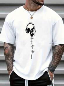 Men's Music Is Life T-Shirt With Music Print And Headphones Launch 100% Cotton Premium Mesh Shirt - 白色 - 查看 1