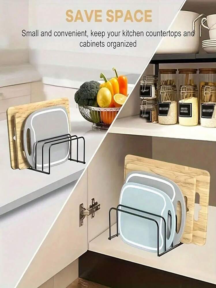 1pc Cutting Board Storage Box, Cutting Board Rack Stand With 1.0" And 0.6" Wide Slots, Cutting Board Holder, Cutting Board Storage Rack, Cabinet Baking Tool Organizer, Kitchen Accessories, Kitchen Storage - Black - View 5