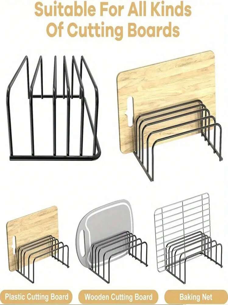 1pc Cutting Board Storage Box, Cutting Board Rack Stand With 1.0" And 0.6" Wide Slots, Cutting Board Holder, Cutting Board Storage Rack, Cabinet Baking Tool Organizer, Kitchen Accessories, Kitchen Storage - Black - View 10