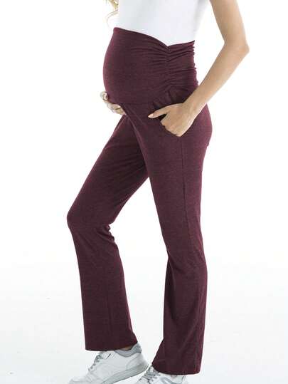 1pc Maternity Pants, Stylish Flare Leg Trousers For Pregnant Women, Autumn/Winter