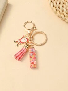 1pc Christmas Santa Claus Key Chain With Alphabet Resin Charm & Butterfly Tassel, For Girls - Pink - View 31