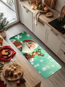 1PC/2PCS Memory Sponge Farmhouse Christmas Kitchen Carpet, Christmas Element Pattern Printing Decoration, Door Door Carpet Anti Slip Back Mat, Bedroom Bathroom Kitchen Floor Mat, Christmas Decoration