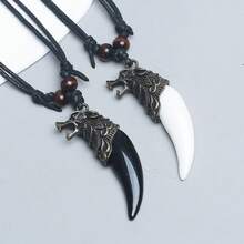 1 件时尚复古凶猛黑狼牙吊坠项链，情侣首饰 - 1件黑色狼牙 - 查看 2