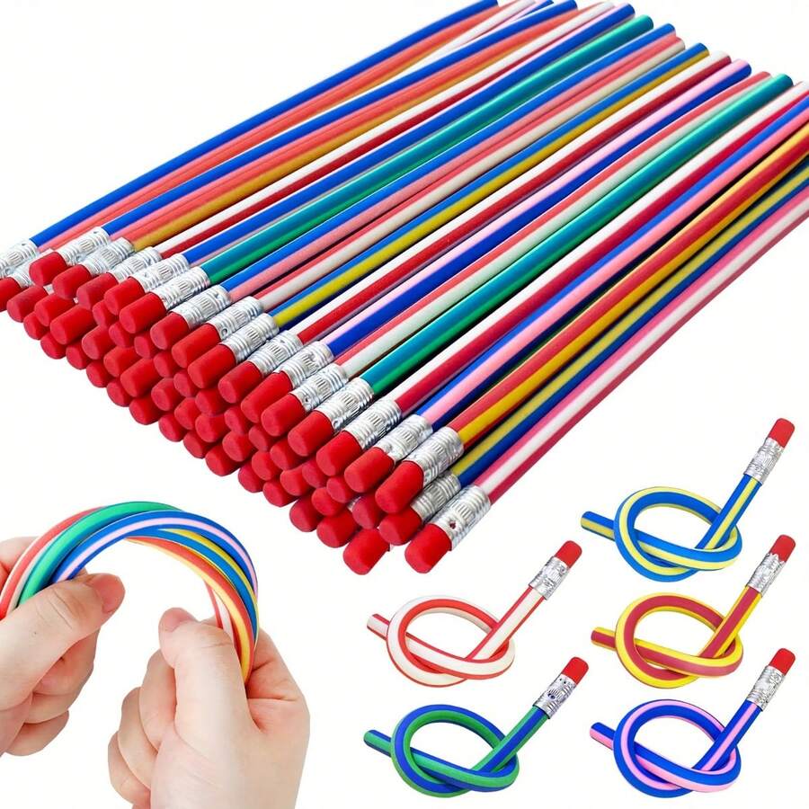 10 Bút chì mềm dẻo kèm tẩy - Thiết kế sọc nhiều màu mềm mại và sáng tạo dành cho học sinh - Món quà hoàn hảo cho lễ Halloween, Giáng sinh và ngày lễ tình nhân - nhiều màu - Xem 1