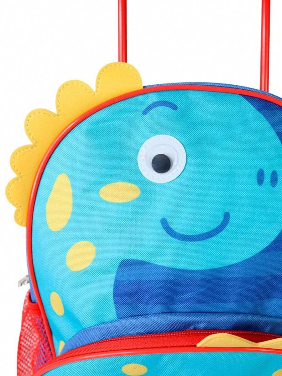 Mochila Escolar Rodinhas Dinossauro Azul Infantil Clio Pets Animais Zoo