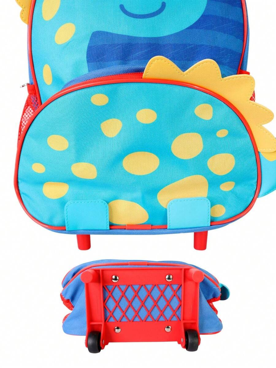 Mochila Escolar Rodinhas Dinossauro Azul Infantil Clio Pets Animais Zoo