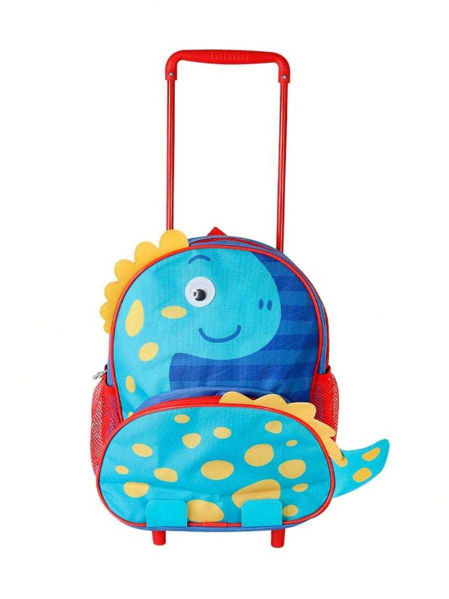 Mochila Escolar Rodinhas Dinossauro Azul Infantil Clio Pets Animais Zoo