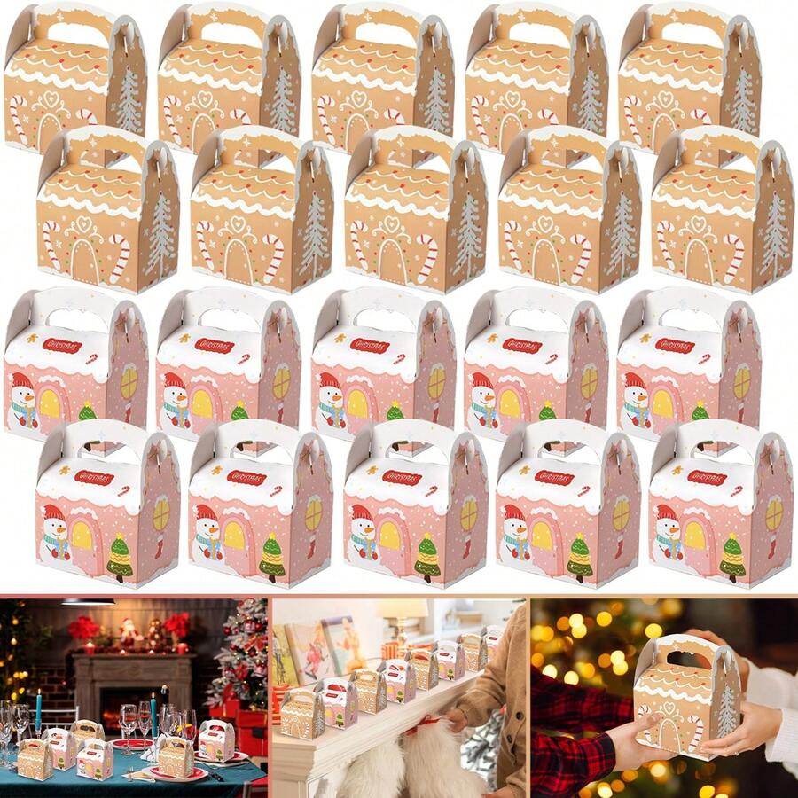 10 件装 3D 圣诞礼盒带手柄圣诞派对礼品盒适用于送礼包装 - 彩色 - 查看 1