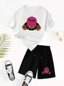 White Streetwear T-Shirt Set Girl Periodt Cap + Shorts - Tumblr Style Launch - trắng - Xem 1