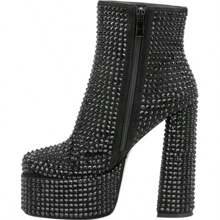 Bota Con Pedrería Bota Tacón 14 cm - Negro - Ver 4