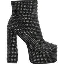 Bota Con Pedrería Bota Tacón 14 cm - Negro - Ver 3