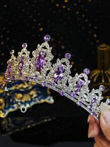 1 pieza Corona y tocado de reina, corona de princesa, tocado de cristal adecuado para mujeres y niñas, ideal para novias, princesas para usar en bodas y fiestas - Morado - Ver 7