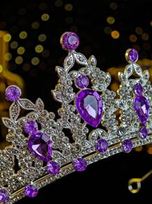1 pieza Corona y tocado de reina, corona de princesa, tocado de cristal adecuado para mujeres y niñas, ideal para novias, princesas para usar en bodas y fiestas - Morado - Ver 8