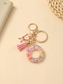 1pc Christmas Santa Claus Key Chain With Alphabet Resin Charm & Butterfly Tassel, For Girls - Pink - View 18