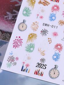 Naklejki na paznokcie z motywem fajerwerków 2 szt. Złoty brokat Kolorowy kreskówka kokarda na kieliszek do wina DIY Zima Boże Narodzenie Nowy Rok Holograficzny samoprzylepny żel do paznokci Naklejki suwaki Dekoracja paznokci