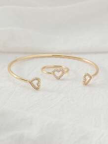 2pcs/Set Simple Geometric Cold Color Style Bracelet & Ring For Women, Daily, Date, Party - Yellow Gold - View 8