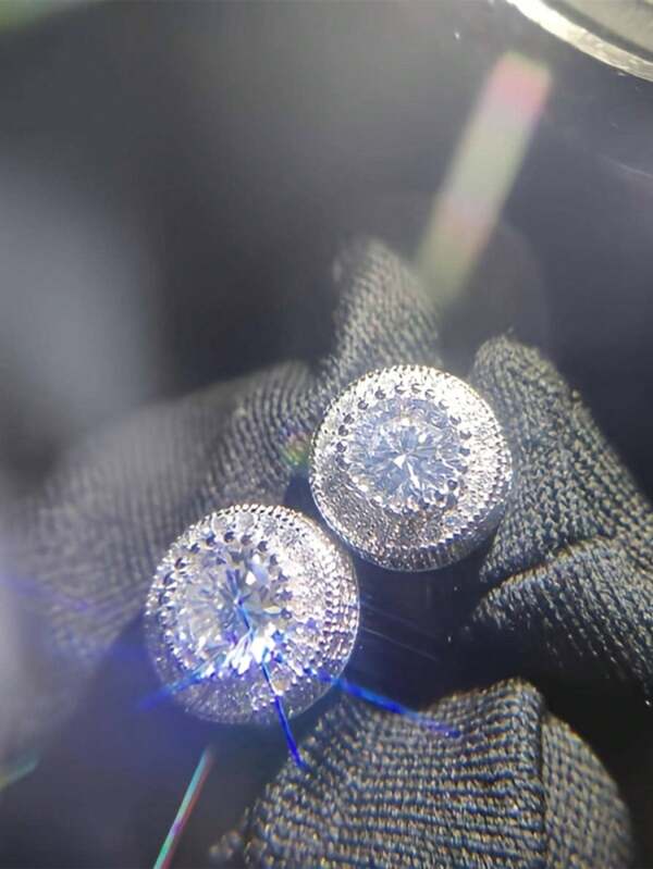 2Pcs Minimalist Hip-Hop Cubic Zirconia Round Stud Earrings, Suitable For Daily Wear By Men