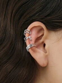 6-8Pcs Stainless Steel Ear Cuff Helix Cartilage Clip On Wrap Earrings Fake Nose Ring Non-Piercing Adjustable Men Women