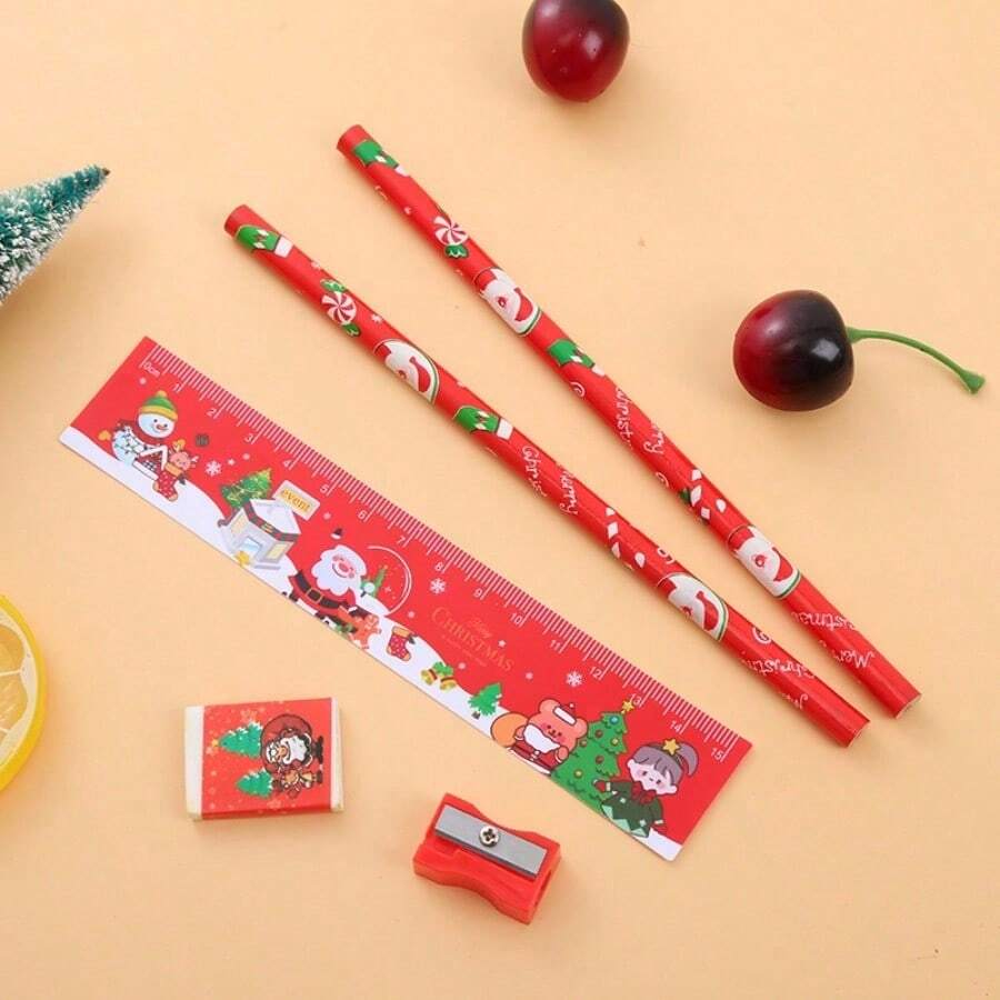 10pcs/Set Stationery Set Pencil Ruler Eraser Sharpener Set In Cartoon