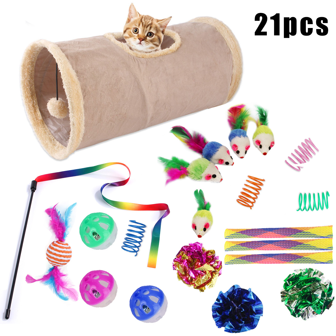 10pcs/21pcs Cat Toys Mouse Shape Balls Foldable Cat Kitten Play Tunnel Chat Funny Cat Tent Cat Crinkly Tunnel With Rolling Ball & Peek-A-Boo Hole Foldable Cat Channe Mouse Supplies Pet Accessories Suitable For Cats Hamsters Rabbits And Small Animals Portable With Teaser Wand