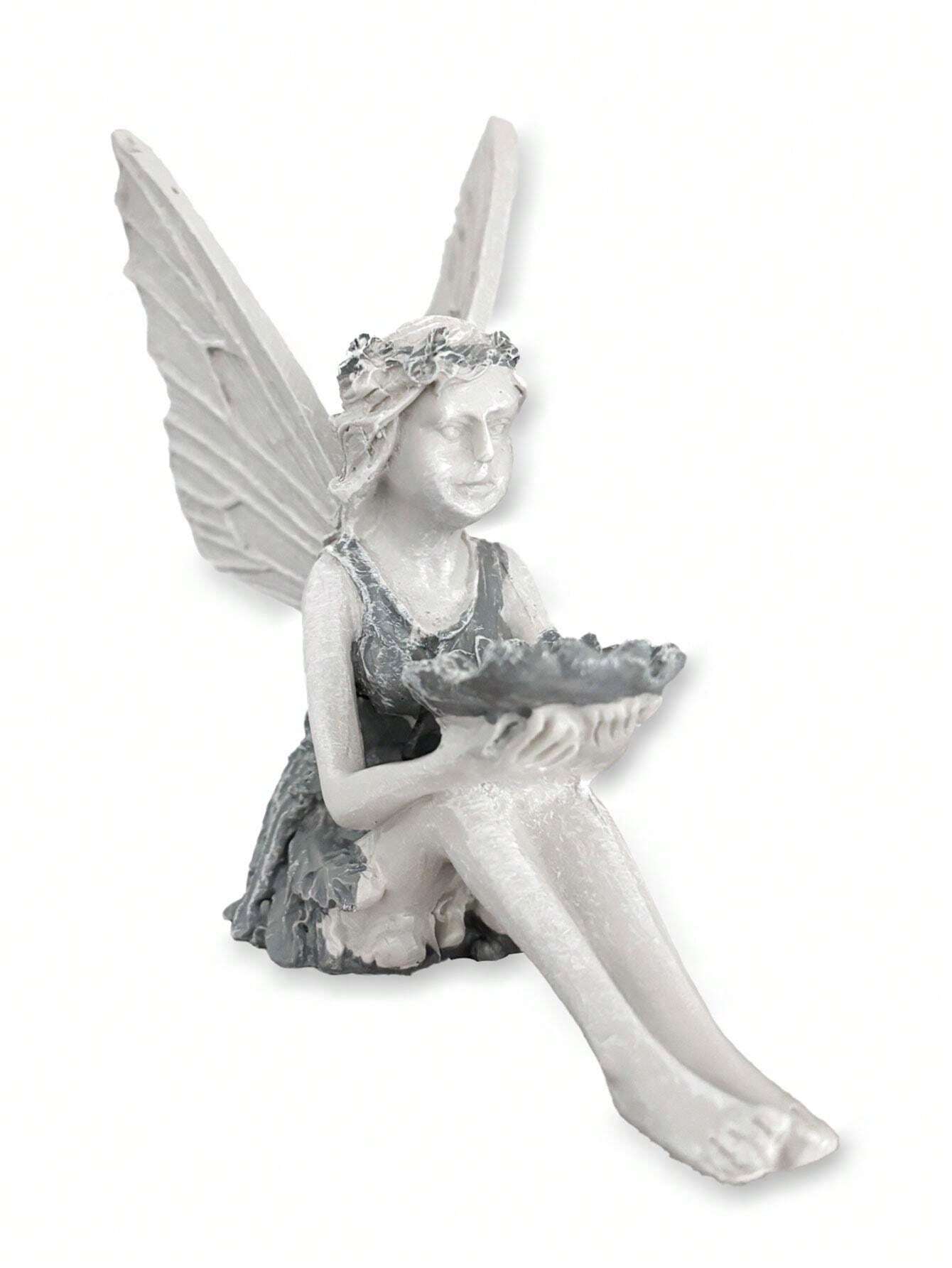 Garden Decor Angel Bird Feeder, Resin Angel Wing Bird Feeder Statue For
