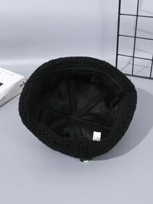 1 件装男士纯色字母装饰羊毛保暖可调节抽绳时尚无檐便帽，适合休闲、街舞搭配 - 純色 - 查看 11