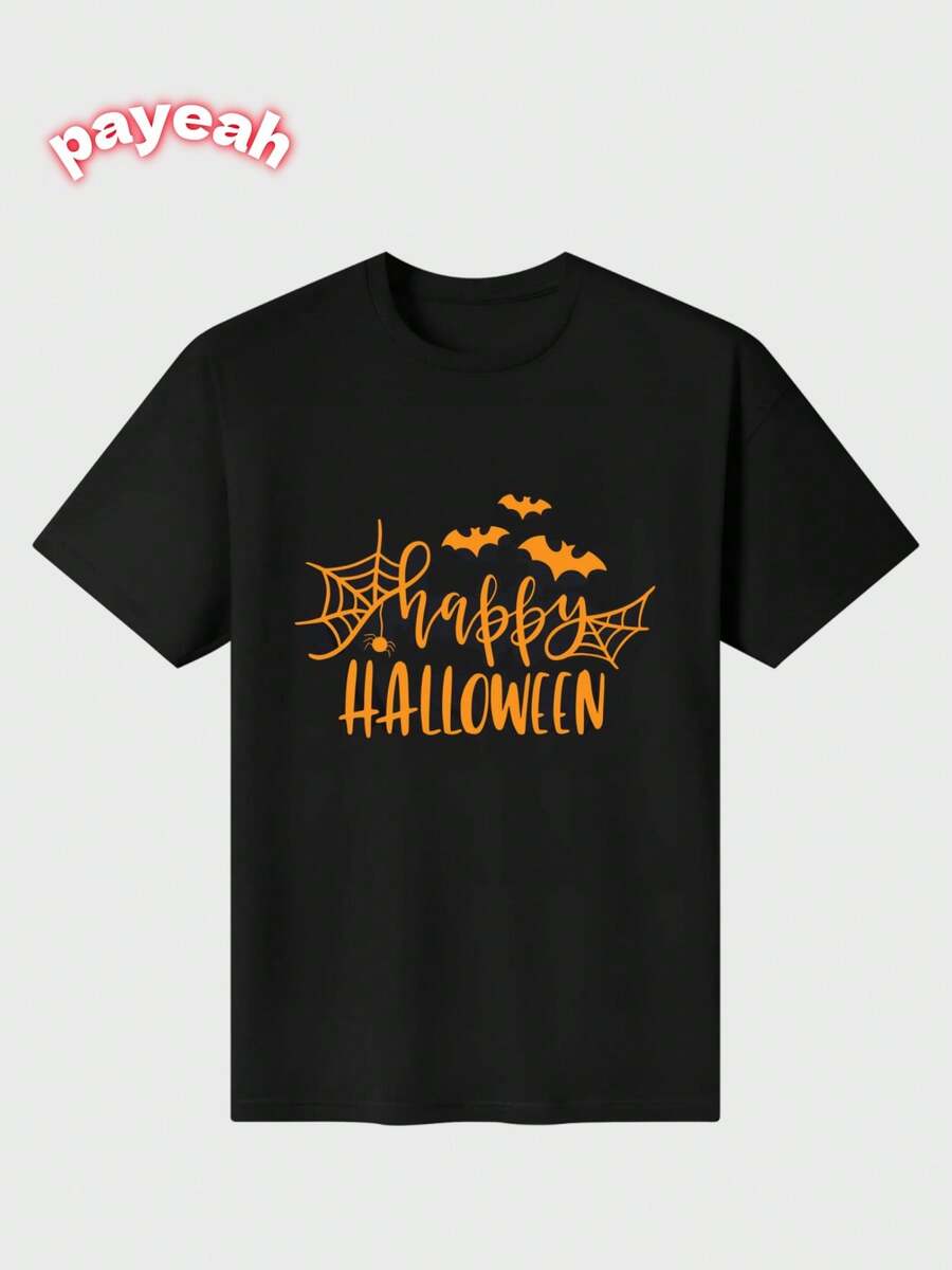 Payeah Funny Halloween  Casual Digital Print  Pure Heavy Cotton  Womens T-Shirts - 黑色 - 查看 1