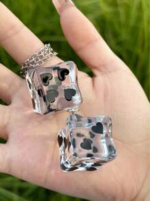 1 Pair Ice Cube Heart Shaped Glittery Dice Car Rearview Mirror Hanging Ornament, Cute Automotive Accessories