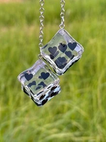 1 Pair Ice Cube Heart Shaped Glittery Dice Car Rearview Mirror Hanging Ornament, Cute Automotive Accessories