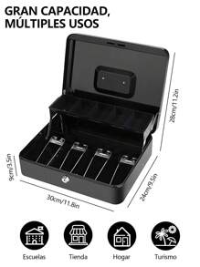 CasaBella Caja de Seguridad para Dinero con Llaves y Cerradura de Seguridad, Caja para Dinero de Negocio con Llaves, Caja Fuerte para Almacenamiento de Efectivo, Caja Registradora con 4 Charolas para Billetes y 5 Depósitos para Monedas, Caja Registradora, Caja de Efectivo Portable para Guardar - Negro - Ver 7