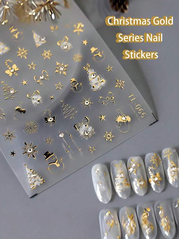 Świąteczne cukierki, choinka w kształcie motyla, materiał PET, naklejki na paznokcie, 1 szt., złota dekoracja na paznokcie w stylu kreskówki, odpowiednia do stosowania w okresie Bożego Narodzenia