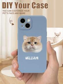 Apple Blue One Piece Customized Personalized Pet Dog Cat Head Couple Baby Friend Name Mobile Phone Case Protective Cover Multi-Color Selection Soft Shell Fashion Letter Customized Mobile Phone Case Compatible With Samsung A14 A12 A15 S24 S23FE Iphone 11/13/14/15 16 Pro Max - Black - View 4