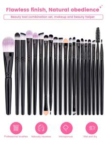 45 Pcs Makeup Brush Set, Includes: 20pcs Makeup Brushes (Foundation, Powder, Eyebrow, Blush, Highlighter, Eyeshadow, Mascara, Eyeliner, Contour, Detail, Nose Shadow, Face), 1 Makeup Bag, 3 Makeup Sponges, 5 Powder Puffs, 10 Finger-Tip Powder Puffs, 3 Mini Makeup Sponges, 1 Makeup Brush Cleaning Palette, Suitable For All Skin Types, Perfect For Summer Makeup