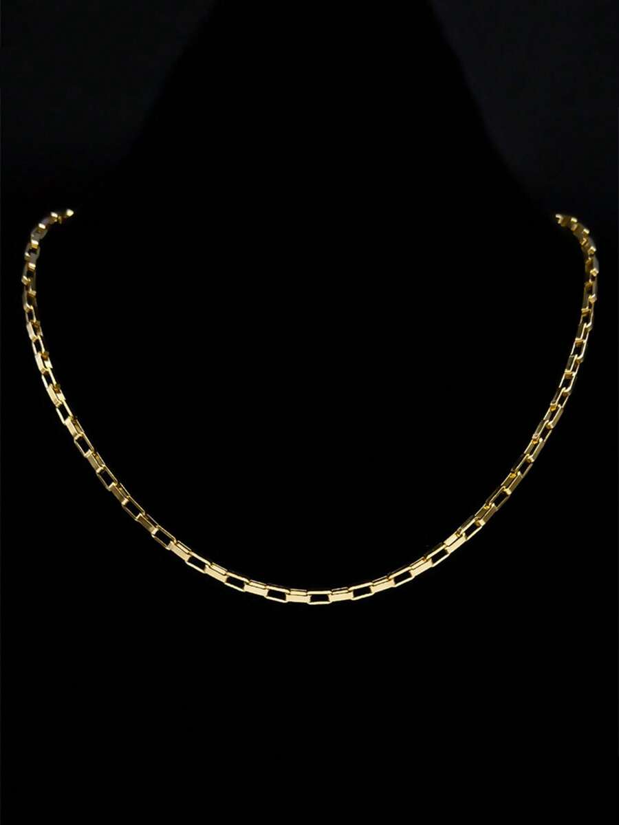 Stainless Steel Long Box Chain Necklace, Unisex, Gold & Silver Color Optional, Rectangular Link Design, Neck Chain, Jewelry Accessory, Gift - Necklace - View 1