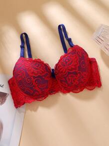 Contrast Color Lace Padded Push Up B Cup Sexy Women Lingerie Bra Underwear