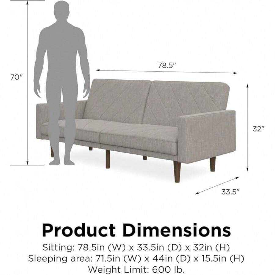 DHP Paxson 79 Inch Futon Sofa Bed, Upholstered Couch Sleeper With