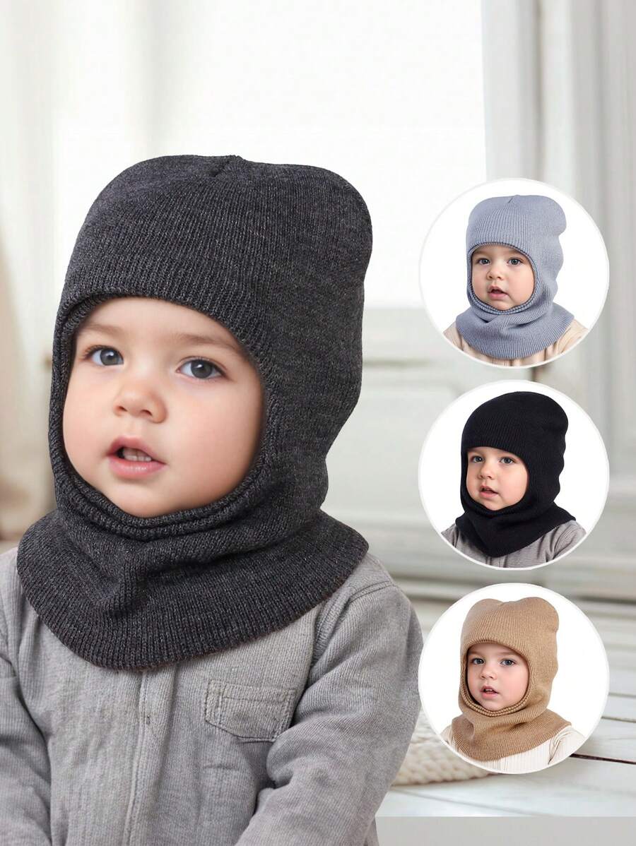 1pc Infant/Toddler Solid Color Cute Knit Hat, Suitable For Autumn/Winter, Warm And Casual, Balaclava Hat For Outdoor & Daily Use - 1PC - View 1