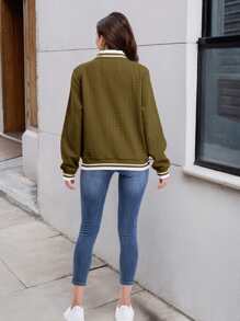 Women's Lightweight Baseball Jacket - Versatile Stitching Fabric Outerwear With Multi-Fabric Options And Unique Patterns - 焦糖 - 查看 3