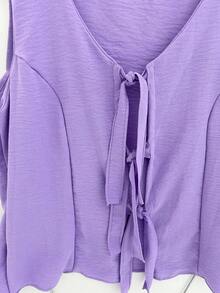 Blouse With Front Opening And Bow Tie, Summer - 紫丁香色 - 查看 2